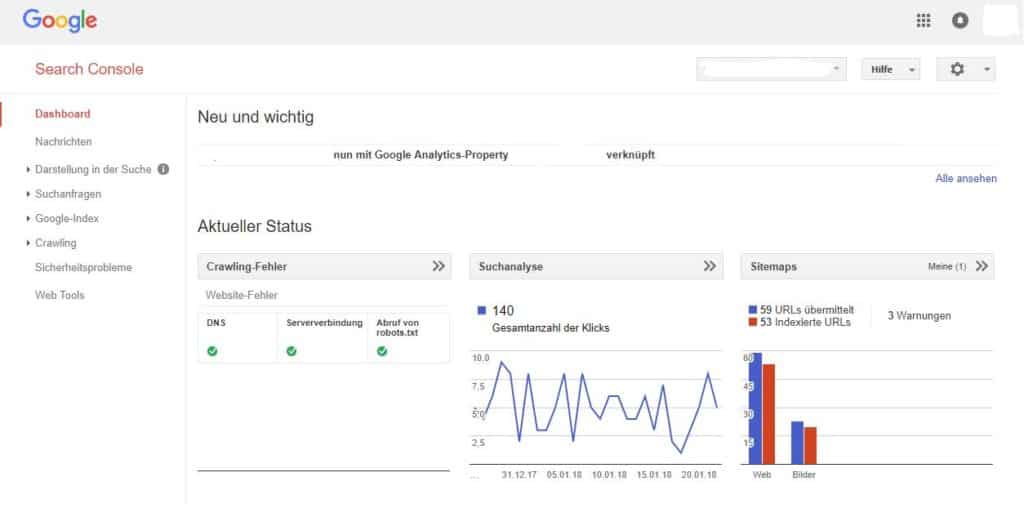 Google Webmaster-Tools Dashboard