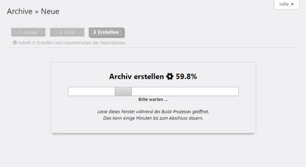Domainumzug ohne Rankingverlust - Duplicator Backup läuft