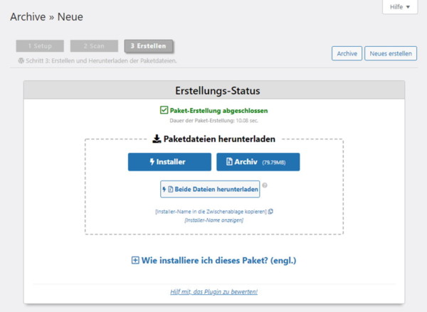 Domainumzug ohne Rankingverlust - Duplicator Backup herunterladen