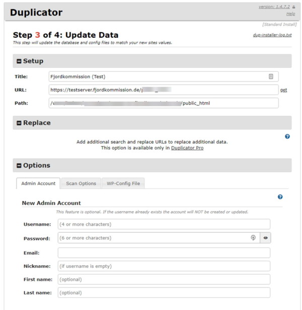 Domainumzug ohne Rankingverlust - Duplicator Migration Schritt 3
