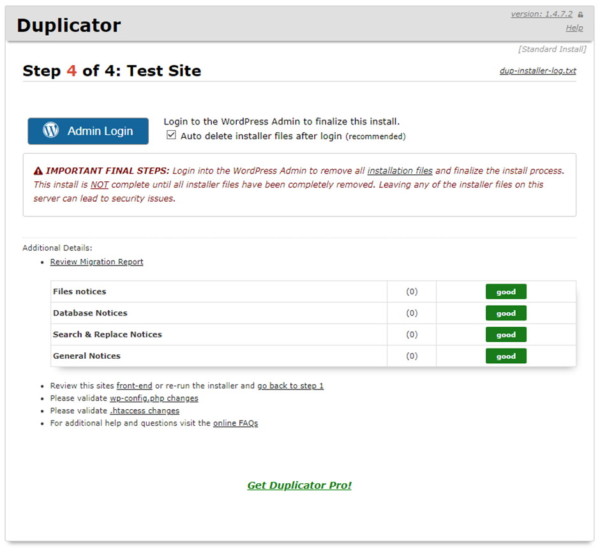 Domainumzug ohne Rankingverlust - Duplicator Migration Schritt 4