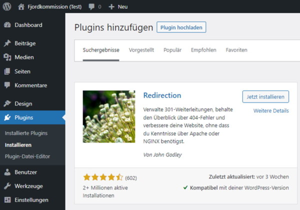 Domainumzug ohne Rankingverlust - Plugin Redirection installieren