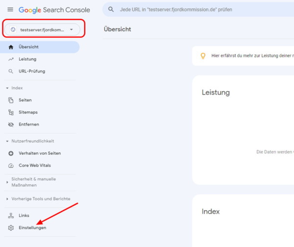 Domainumzug ohne Rankingverlust - Search Console - Einstellungen der Property