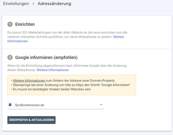 Domainumzug ohne Rankingverlust - Search Console - Adressänderung abschließen