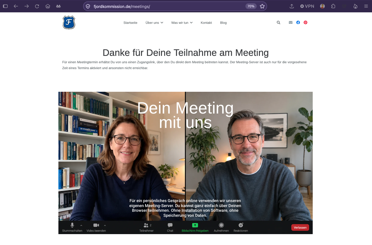 Landing-Page, auf die man nach Beendigung eines Meetings oder bei Aufruf eines ungültigen Meeting-Links umgeleitet wird.