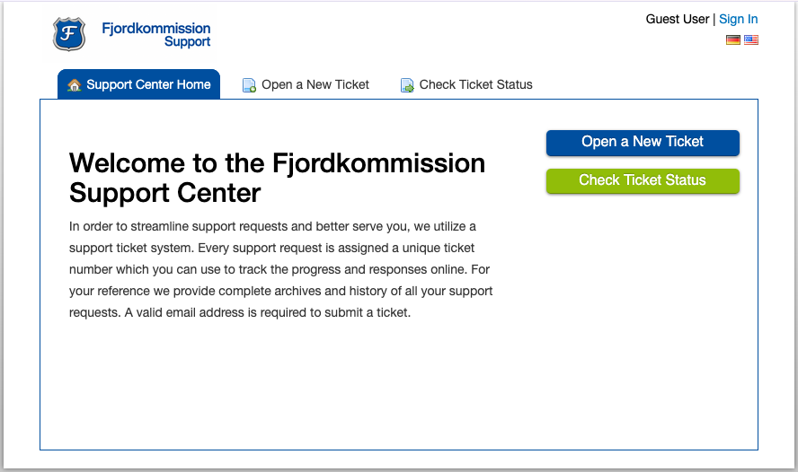 Startseite des Ticketsystems auf https://jira.fjordkommission.de